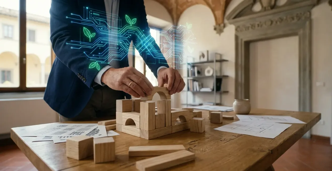 Scena evocativa che rappresenta l'accesso ai fondi PNRR per progetti di innovazione digitale e sostenibilità in Italia