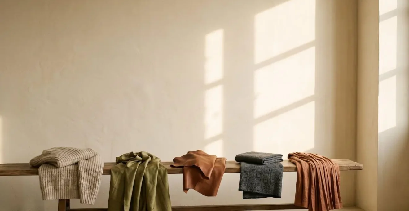 Ambiente minimalista che evoca il ciclo stagionale della moda italiana pre-loved