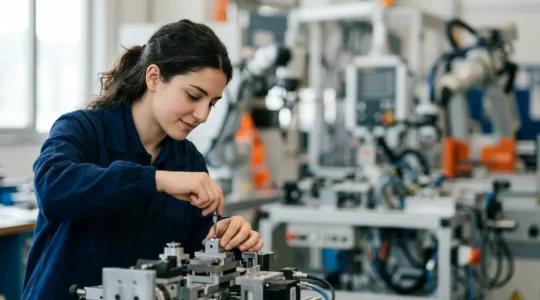 Giovane professionista tecnico in ambiente di lavoro moderno e tecnologico