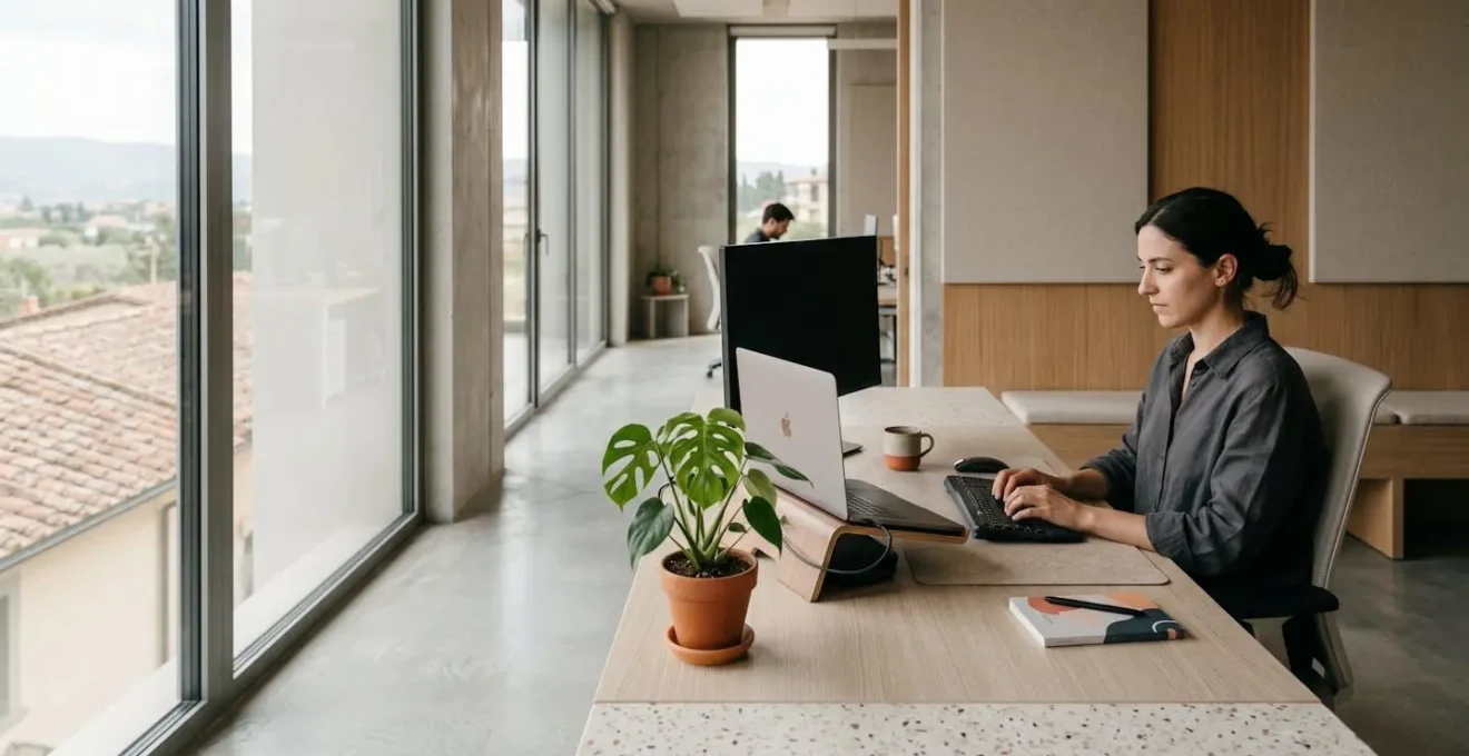 Ambiente di lavoro moderno dove uno sviluppatore costruisce il proprio portfolio professionale con progetti pratici
